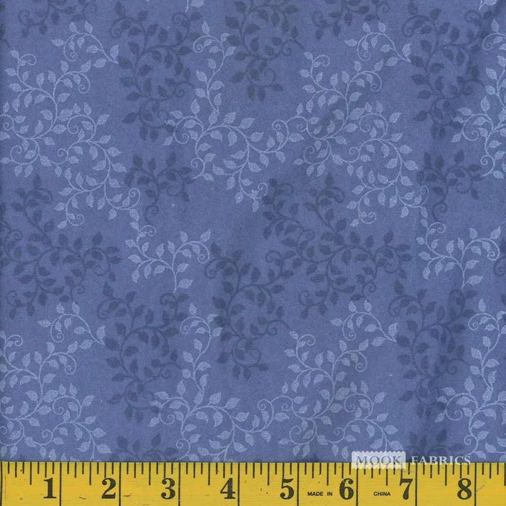 108" Wide Leaves Colony Blue Cotton Flannel Yardage | Mook Fabrics