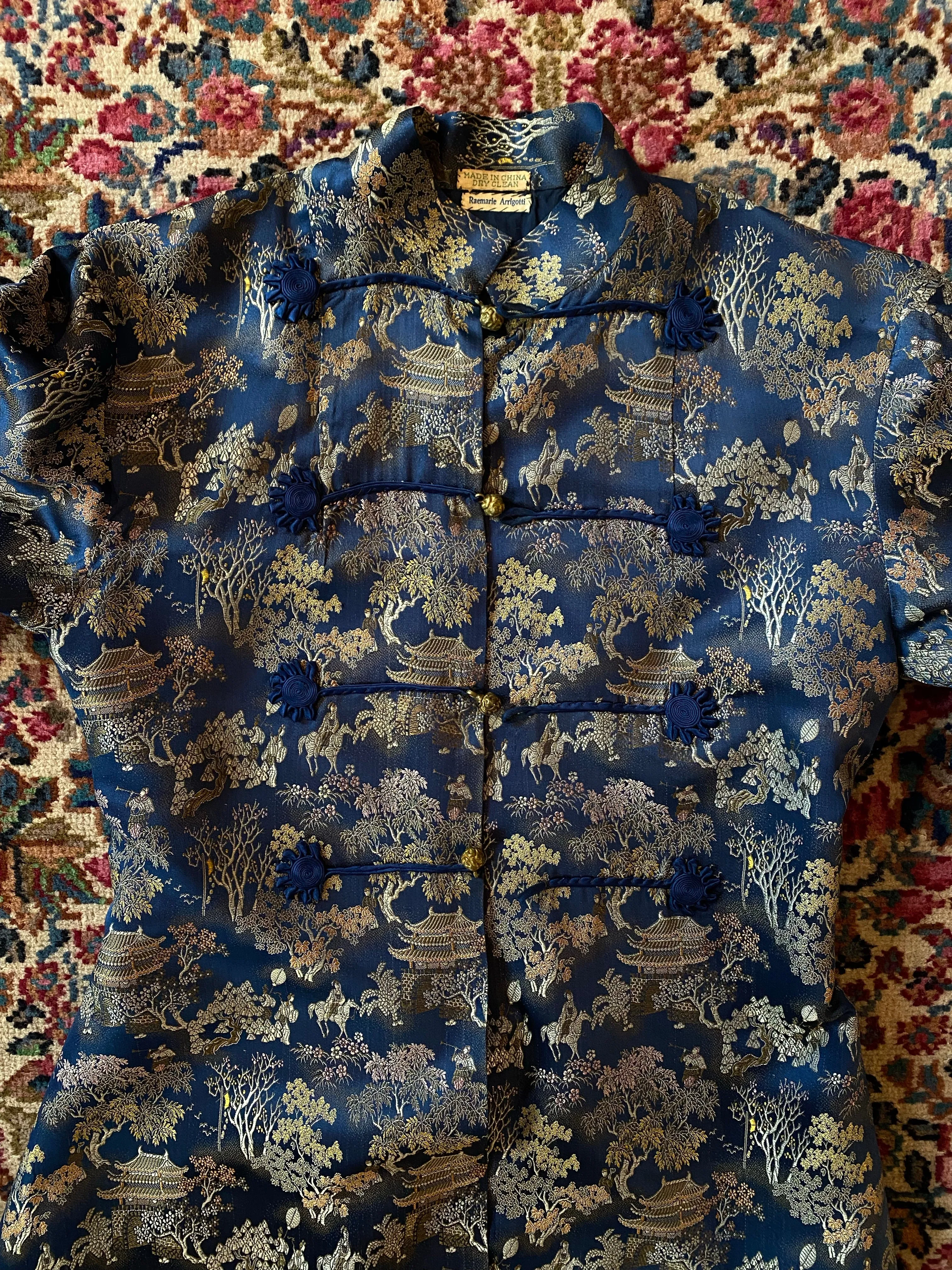 1940's Chinese Silk Loungewear Set With Jacket and Pants / Small