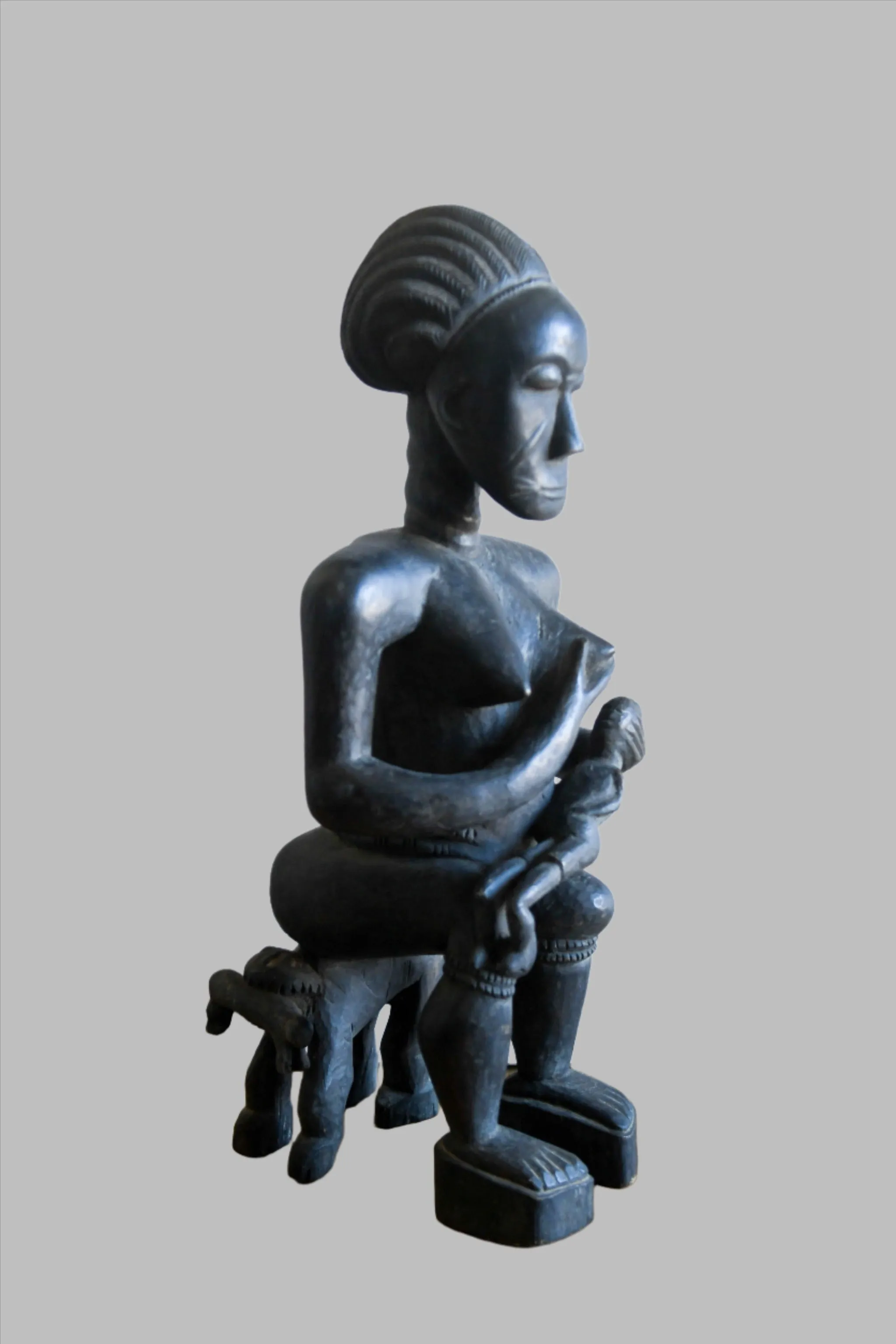 Ashanti Seated Maternity Figure, Carved Wood, African Sculpture