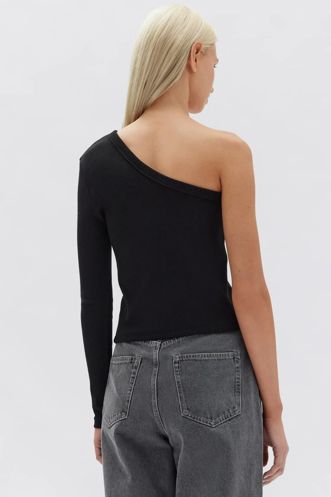 Asymmetrical Organic Jersey Long Sleeve Top - Black