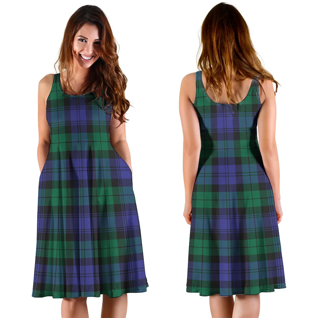 Black Watch Modern Tartan Sleeveless Midi Womens Dress