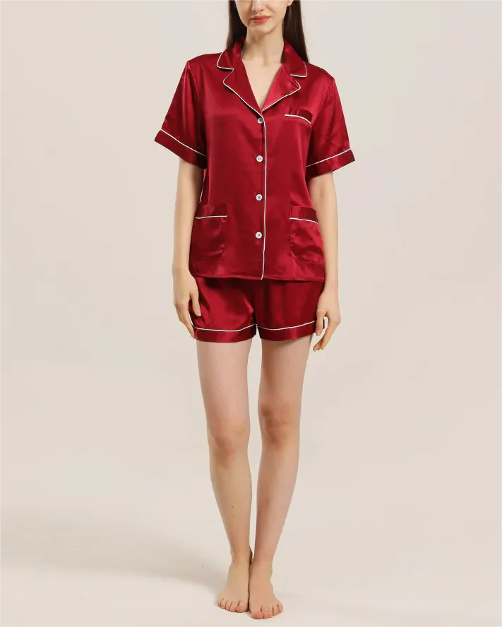 Button Up Silk Short Pajama Set