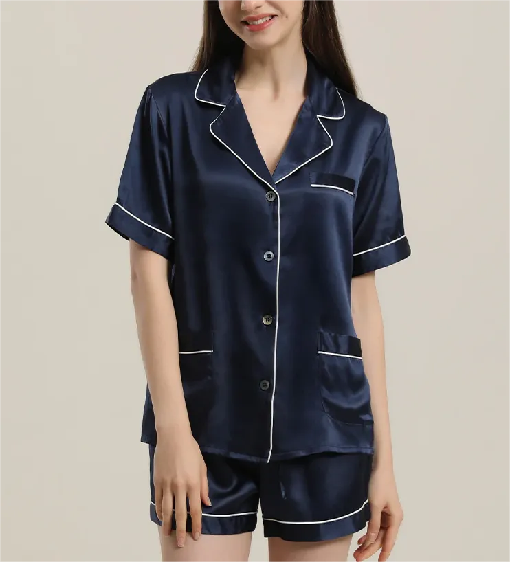 Button Up Silk Short Pajama Set