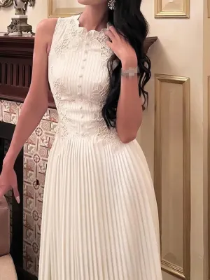 Dresses Women 2023 New Fashion White Sleeveless Summer Dress Ladies Lace Rose Embroidery Flower Elegant Long Dresses Vestidos