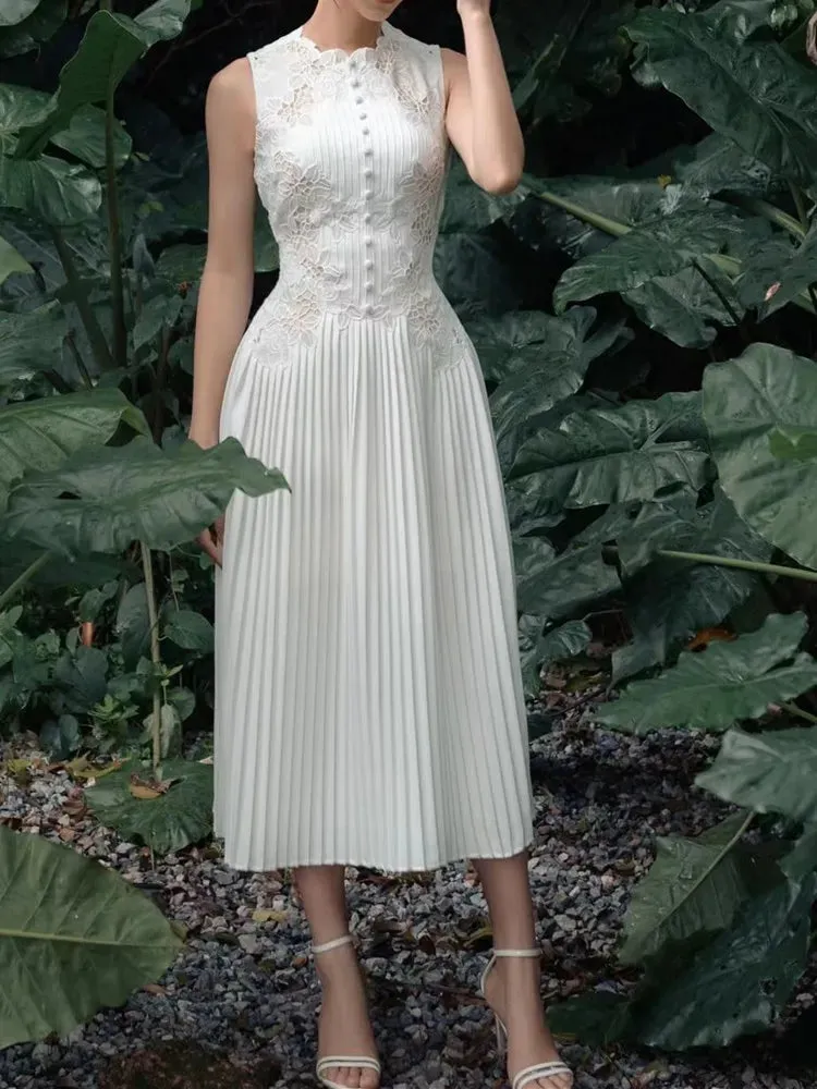 Dresses Women 2023 New Fashion White Sleeveless Summer Dress Ladies Lace Rose Embroidery Flower Elegant Long Dresses Vestidos