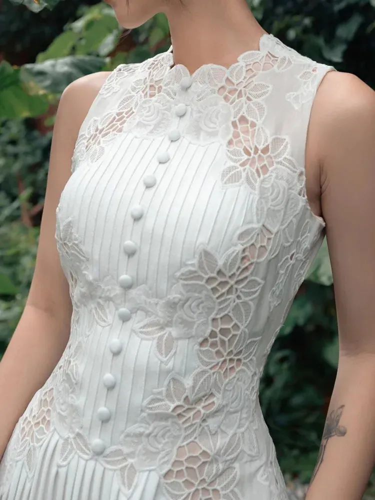 Dresses Women 2023 New Fashion White Sleeveless Summer Dress Ladies Lace Rose Embroidery Flower Elegant Long Dresses Vestidos