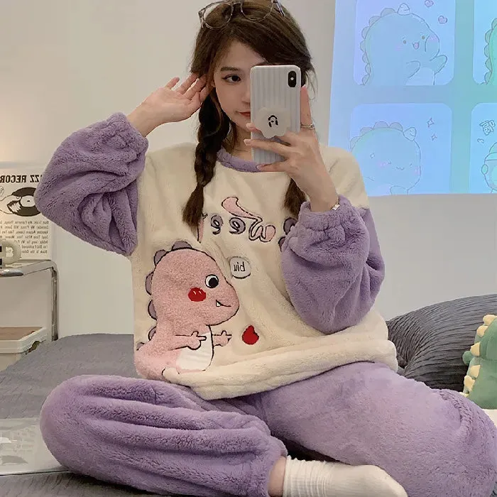 Getadme Cartoon Fleece Pyjama Flannel Anime Onesie Adults Animal Pajamas Set Women Men Warm Winter Bear Sleepwear Cosplay Halloween