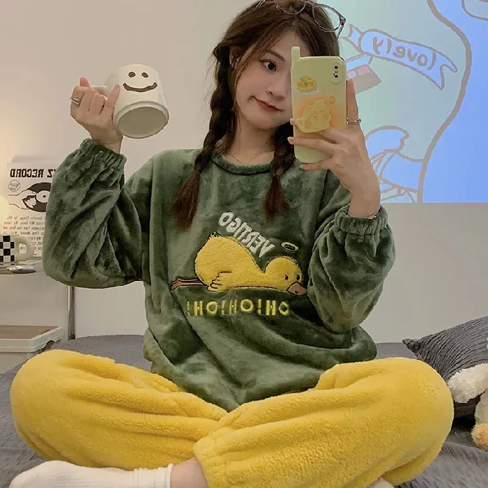 Getadme Cartoon Fleece Pyjama Flannel Anime Onesie Adults Animal Pajamas Set Women Men Warm Winter Bear Sleepwear Cosplay Halloween
