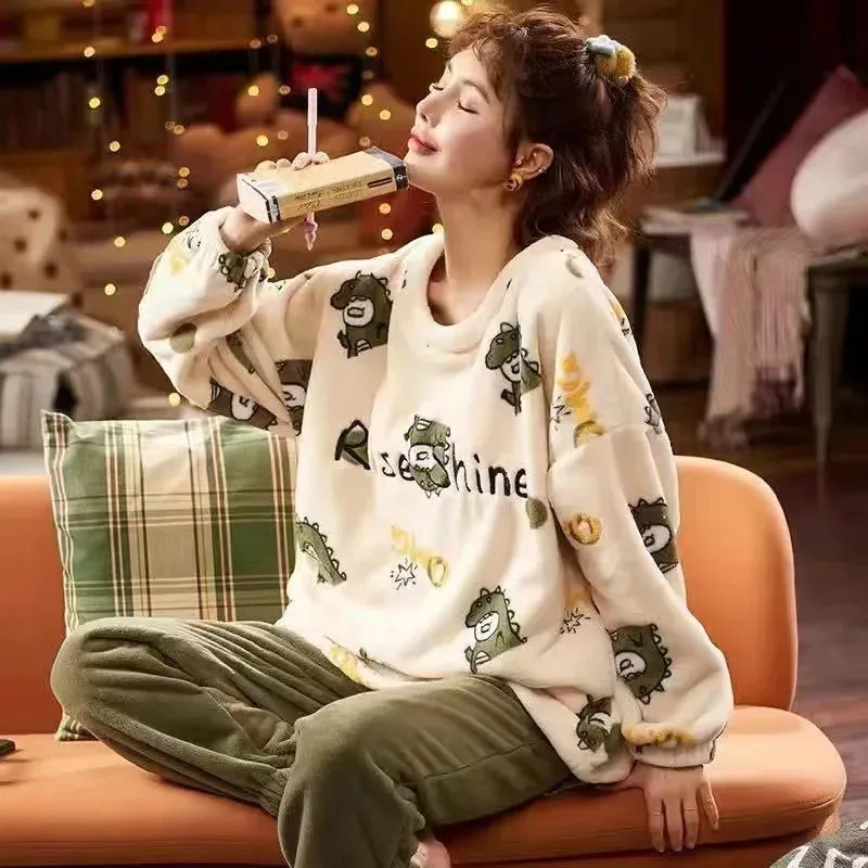 Getadme Cartoon Fleece Pyjama Flannel Anime Onesie Adults Animal Pajamas Set Women Men Warm Winter Bear Sleepwear Cosplay Halloween