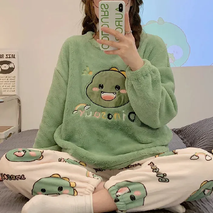 Getadme Cartoon Fleece Pyjama Flannel Anime Onesie Adults Animal Pajamas Set Women Men Warm Winter Bear Sleepwear Cosplay Halloween