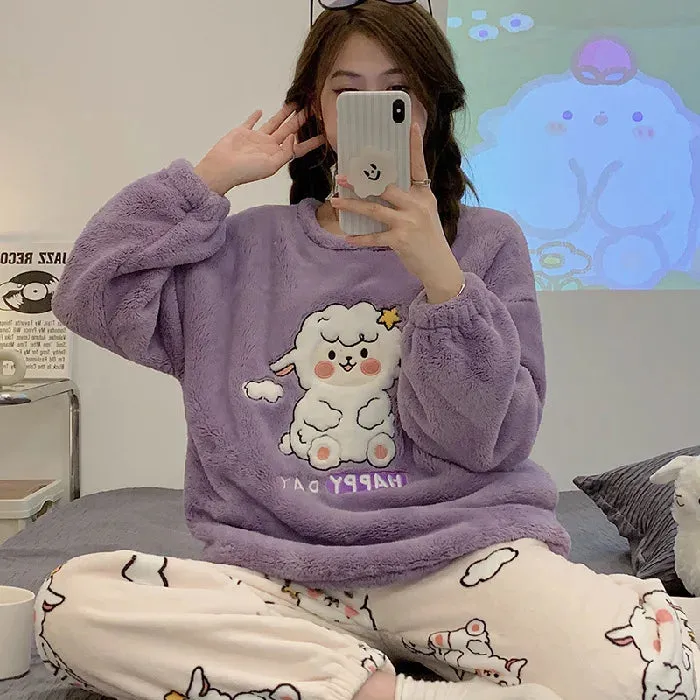 Getadme Cartoon Fleece Pyjama Flannel Anime Onesie Adults Animal Pajamas Set Women Men Warm Winter Bear Sleepwear Cosplay Halloween