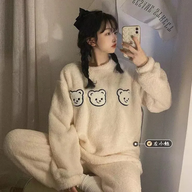 Getadme Cartoon Fleece Pyjama Flannel Anime Onesie Adults Animal Pajamas Set Women Men Warm Winter Bear Sleepwear Cosplay Halloween