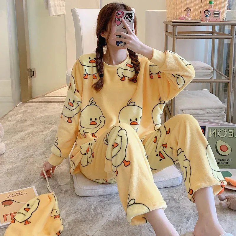 Getadme Cartoon Fleece Pyjama Flannel Anime Onesie Adults Animal Pajamas Set Women Men Warm Winter Bear Sleepwear Cosplay Halloween