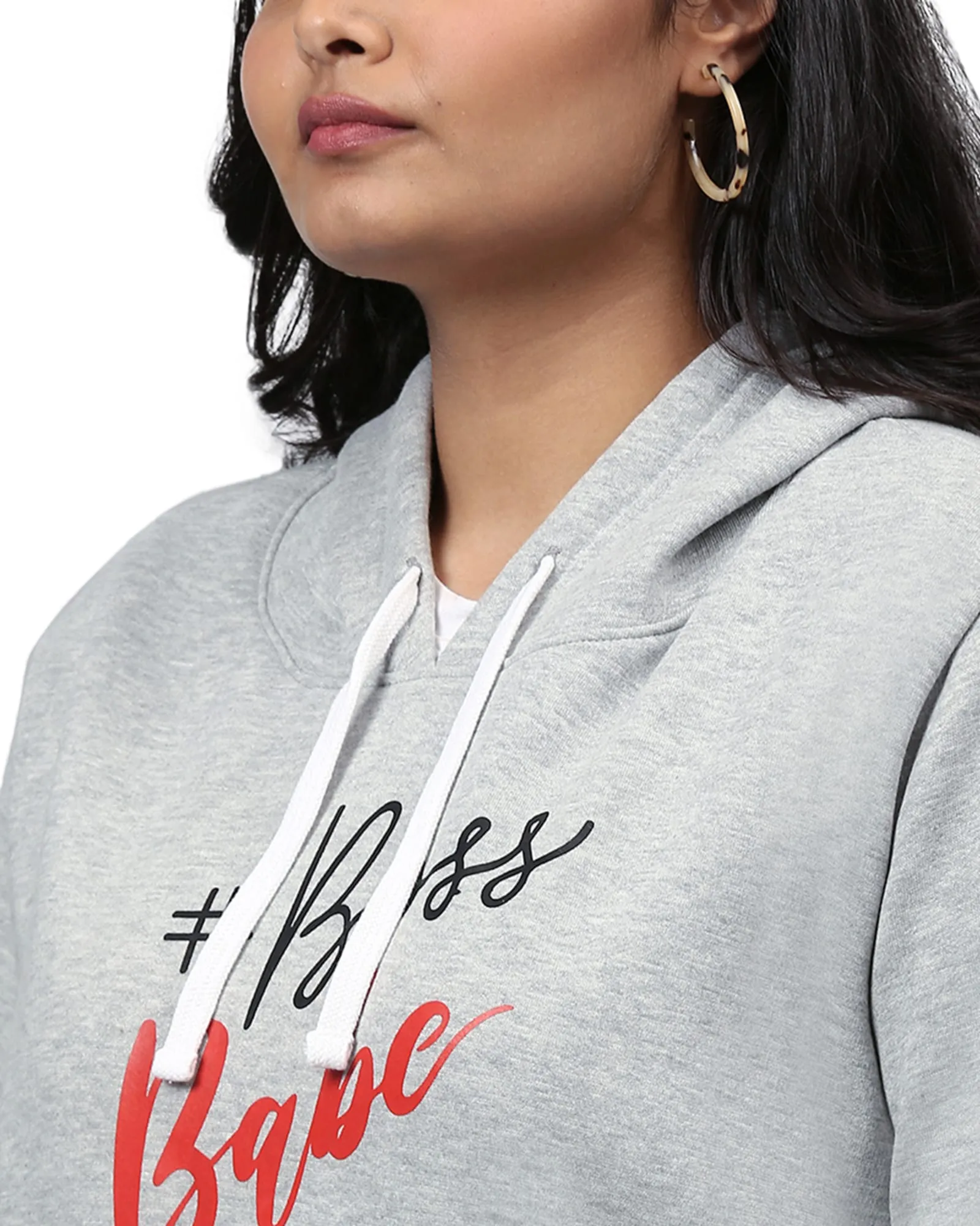 Grey "Boss Babe" Text Printed Sweatshirt | Light Grey