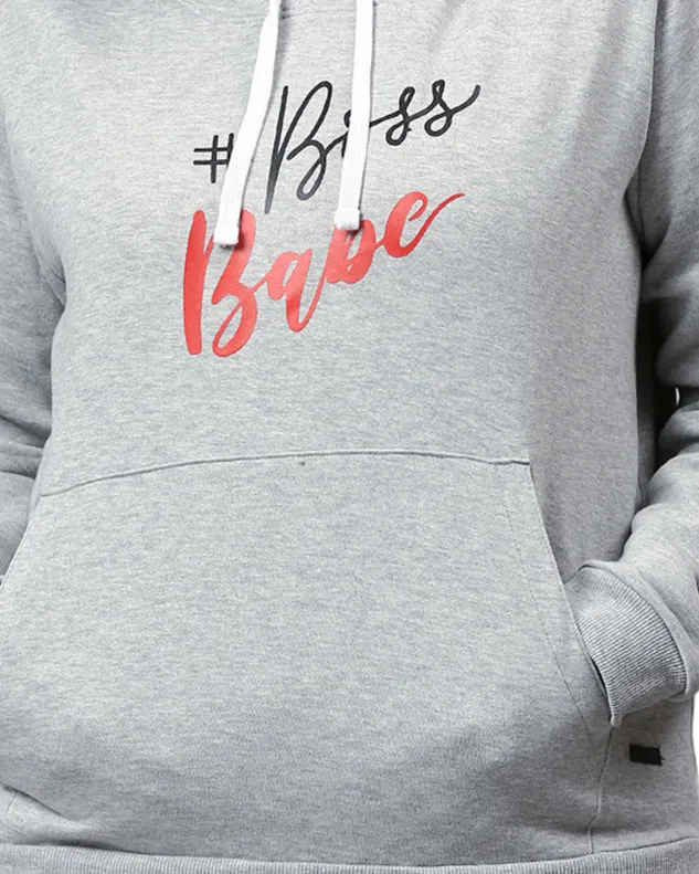 Grey "Boss Babe" Text Printed Sweatshirt | Light Grey