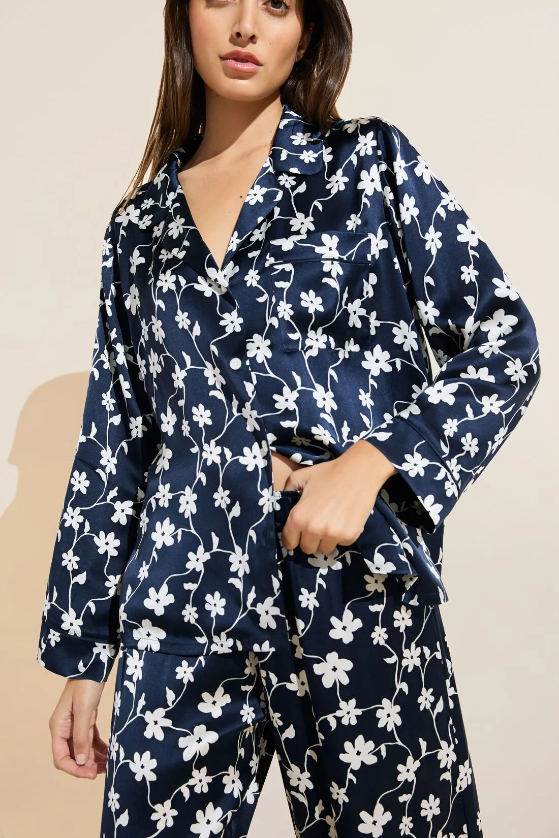 Inez Washable Silk Printed Long PJ Set