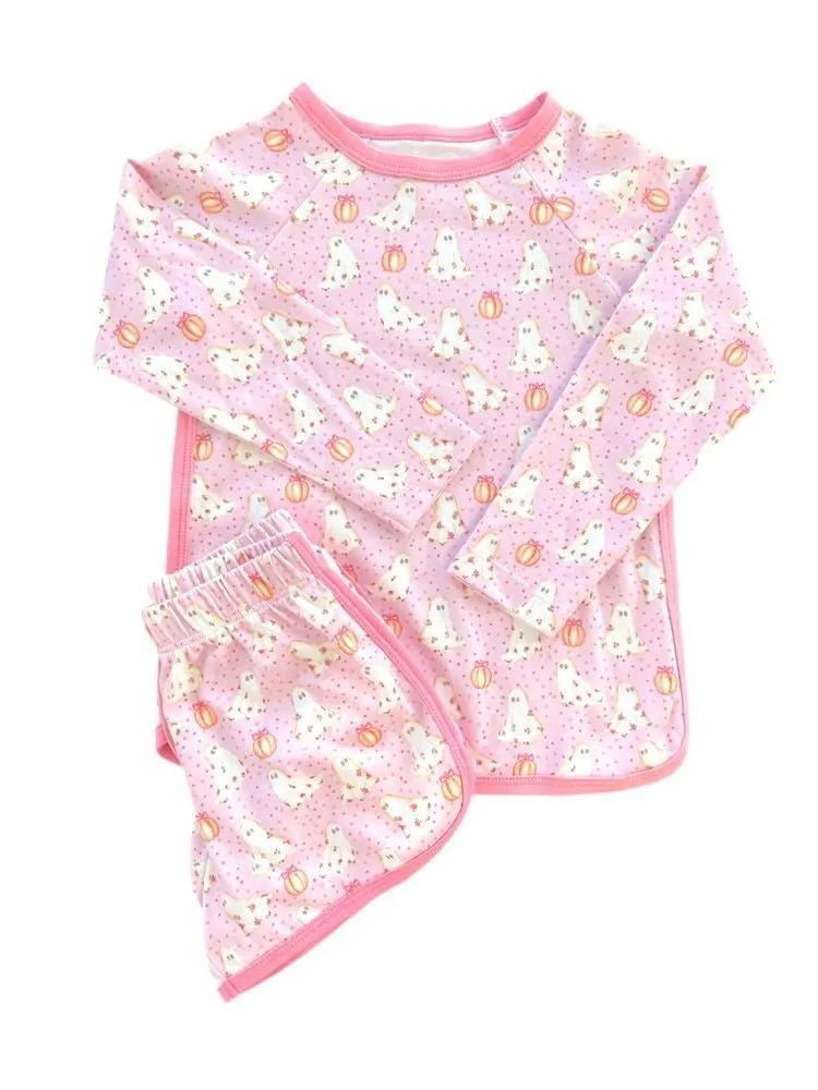 James & Lottie Girls Lounge Set - Pink Halloween Ghosts