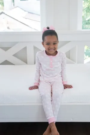 James & Lottie Girls Two Piece Jammies Pajamas Set - Pink Rainbows