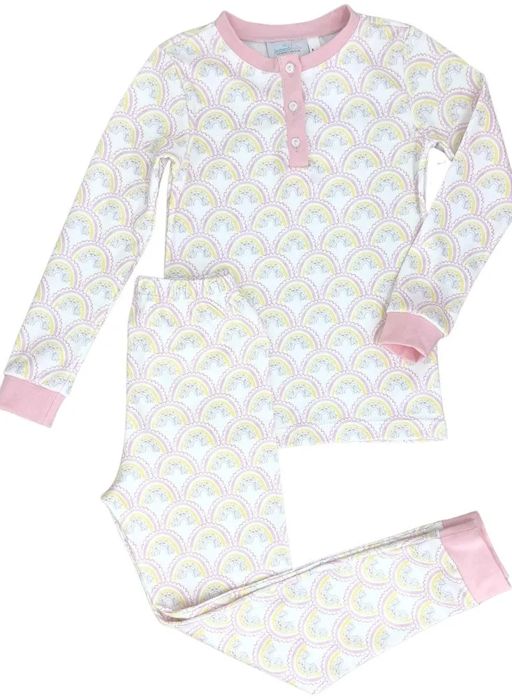 James & Lottie Girls Two Piece Jammies Pajamas Set - Pink Rainbows