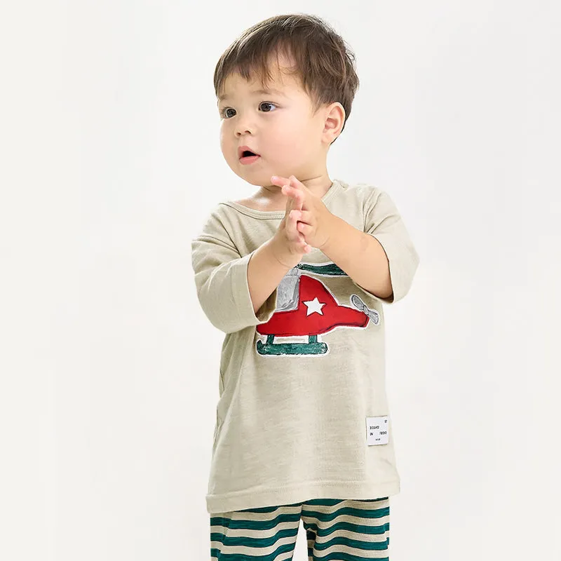 Kids Summer Short Shirt Cotton Pajamas Set - Helicopter