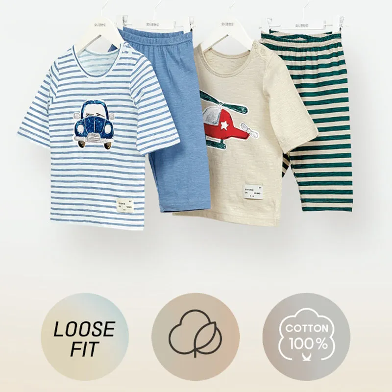 Kids Summer Short Shirt Cotton Pajamas Set - Helicopter