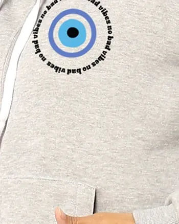 Light Grey Hooded "no bad vibes" Printed Sweatshirt | Light Grey