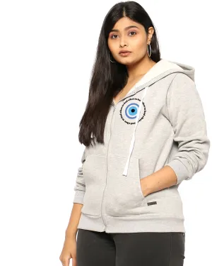 Light Grey Hooded "no bad vibes" Printed Sweatshirt | Light Grey