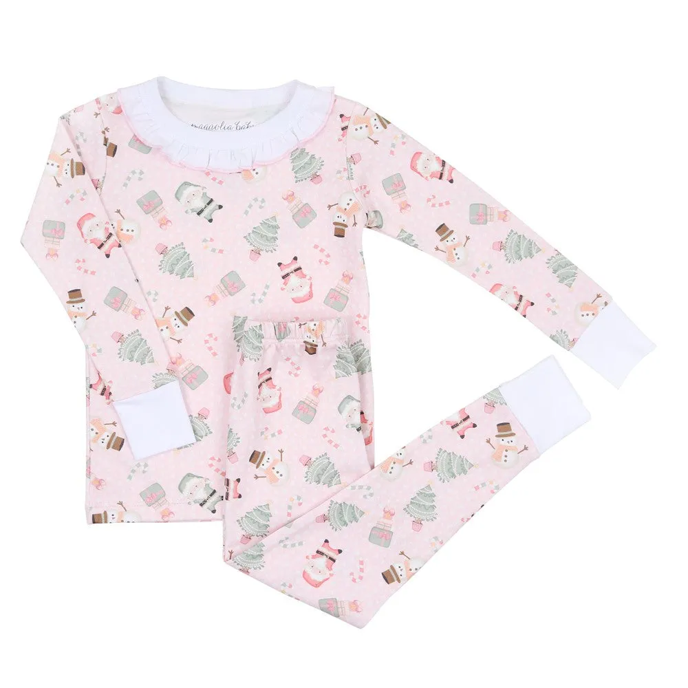 Magnolia Baby Girls Sweet Little Christmas Ruffle Long Pajamas - Pink
