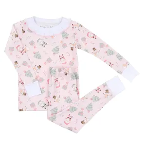 Magnolia Baby Girls Sweet Little Christmas Ruffle Long Pajamas - Pink
