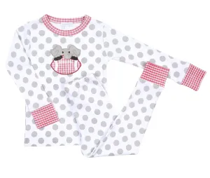 Magnolia Baby Gray Dots - Red Alabama Elephant Football Applique Pajamas