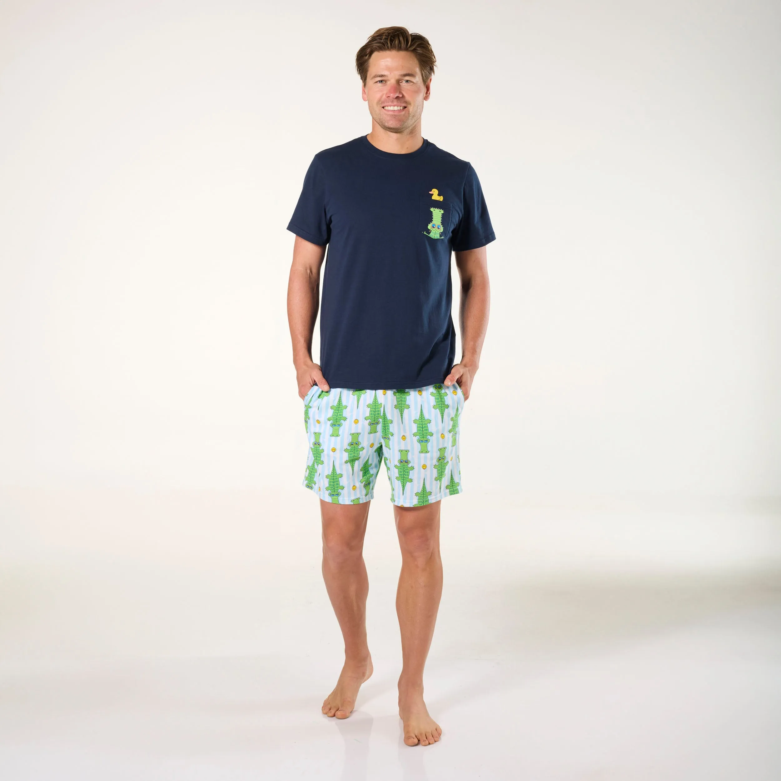 Men's Stalking Croc Cotton Knit Pyjama Set - Navy