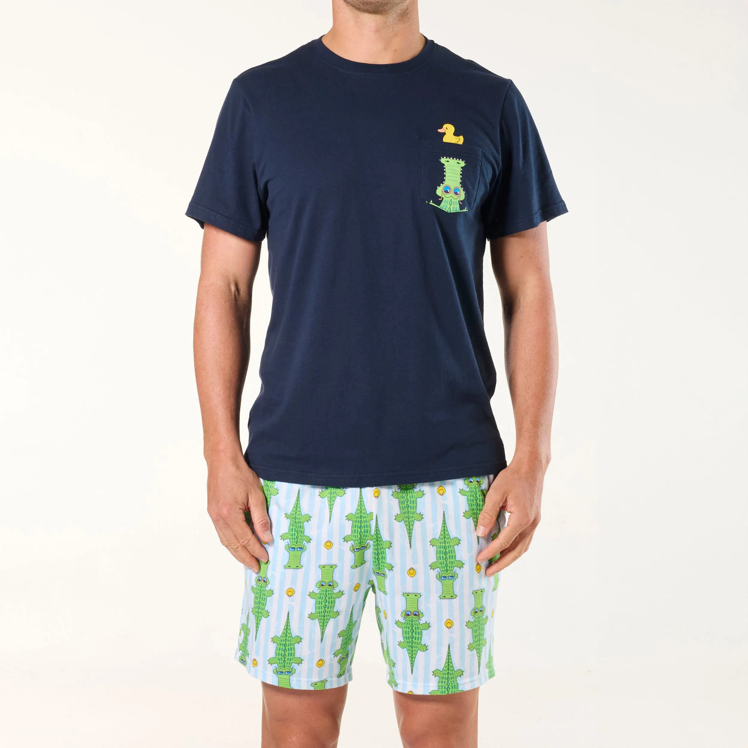 Men's Stalking Croc Cotton Knit Pyjama Set - Navy