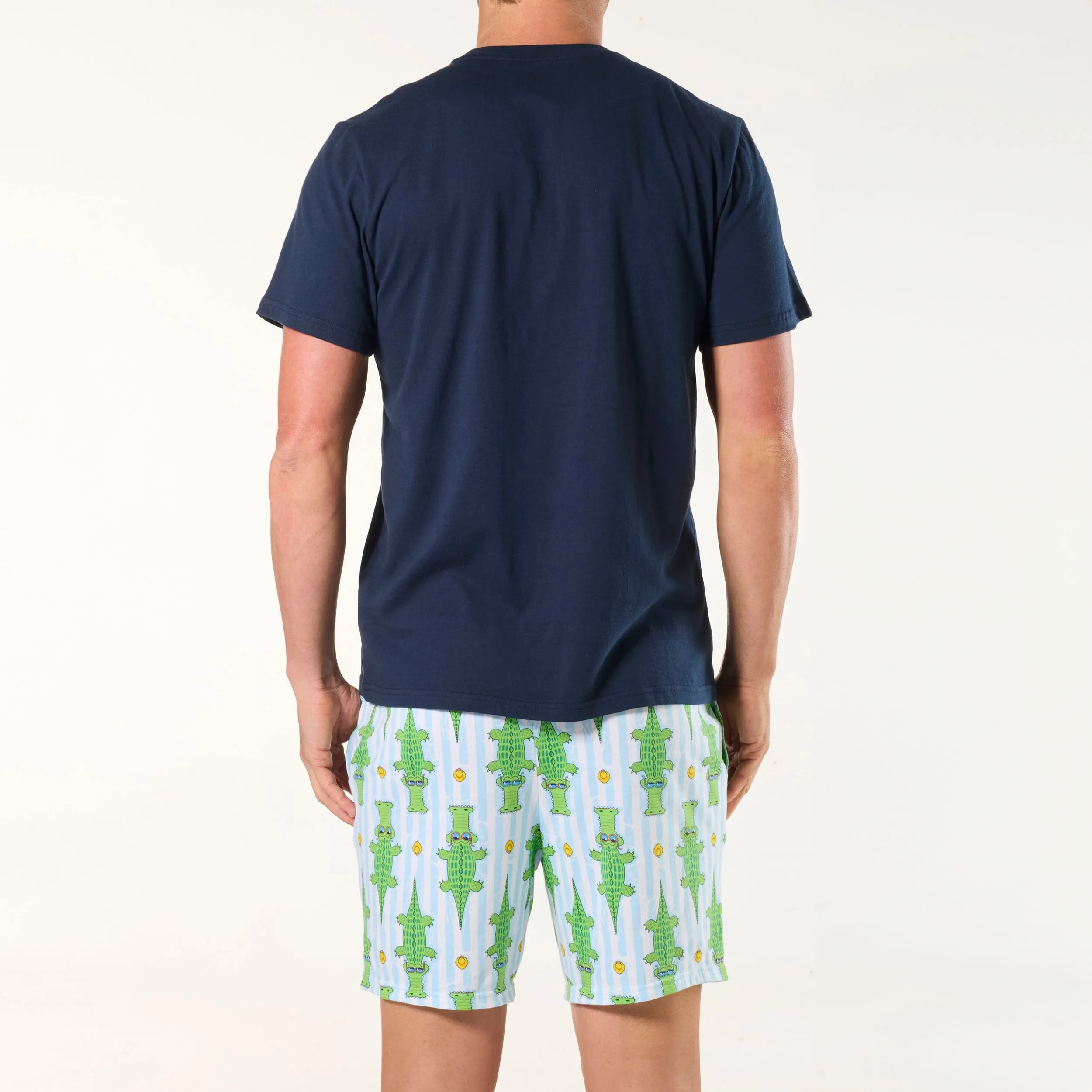 Men's Stalking Croc Cotton Knit Pyjama Set - Navy