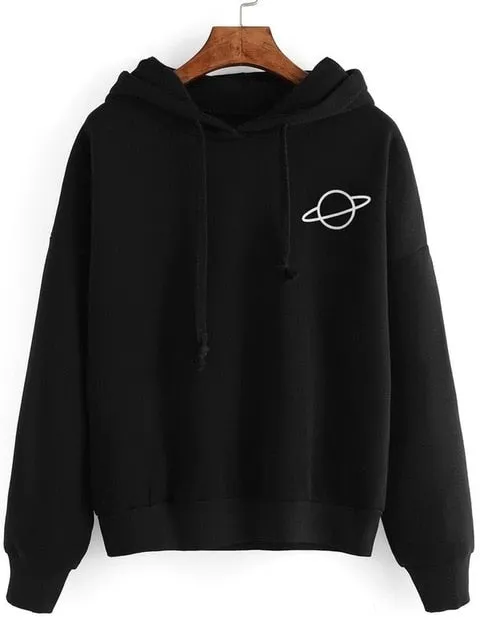 OEAK Women Hoodies Casual Kpop Planet Print Solid Loose Drawstring Sweatshirt Long Sleeve Hooded 2019 Autumn Female Pullover