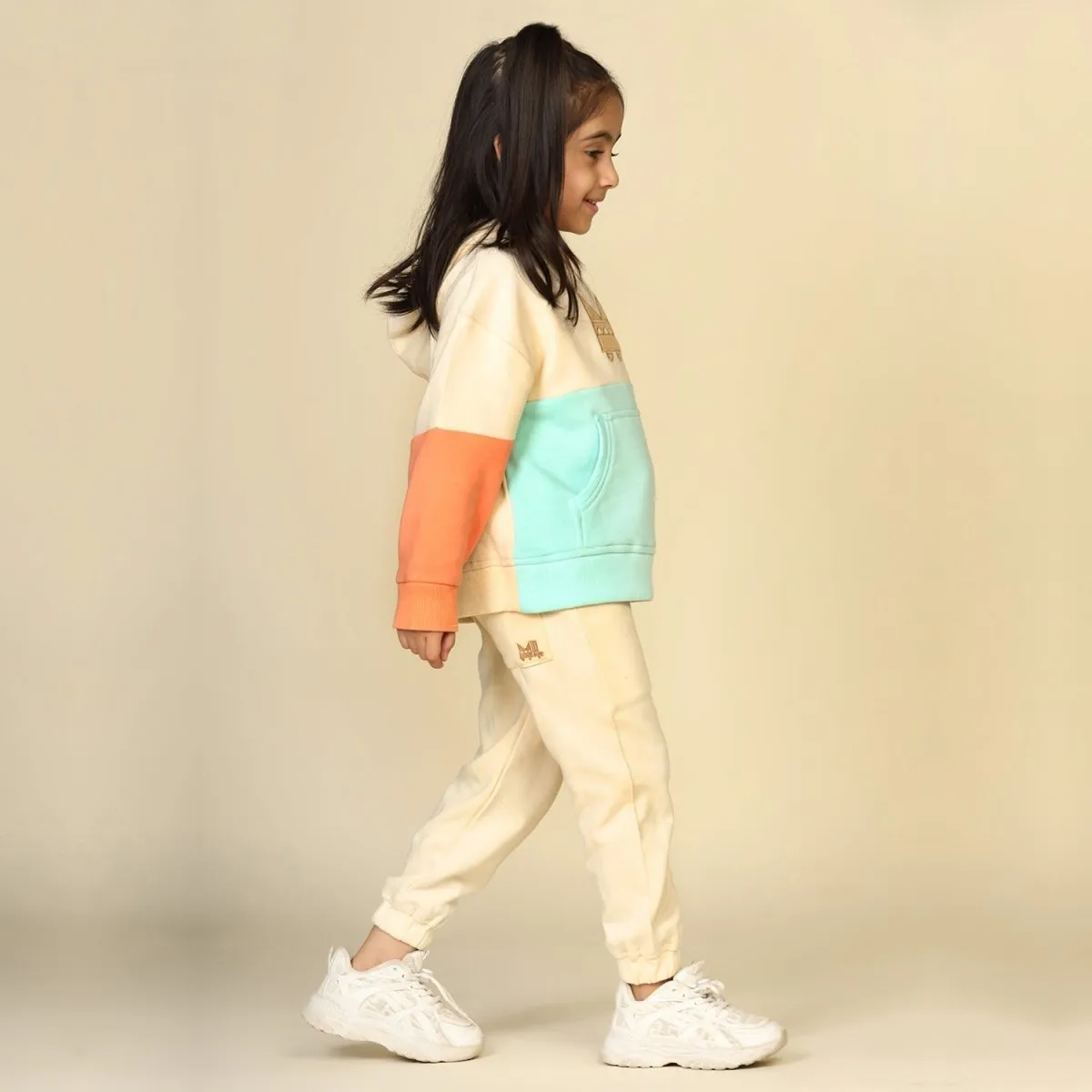 Planet First Color Blocked Unisex Joggers Set, Off White