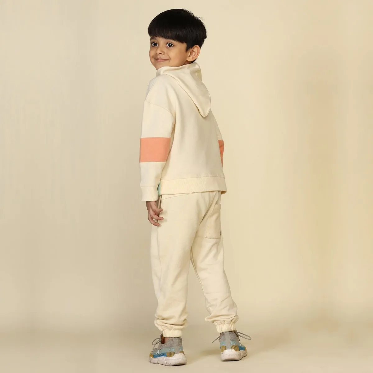 Planet First Color Blocked Unisex Joggers Set, Off White