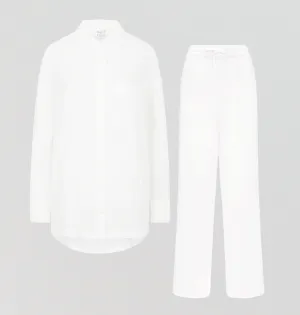 Relaxed fit long cotton pyjamas [Linen White]