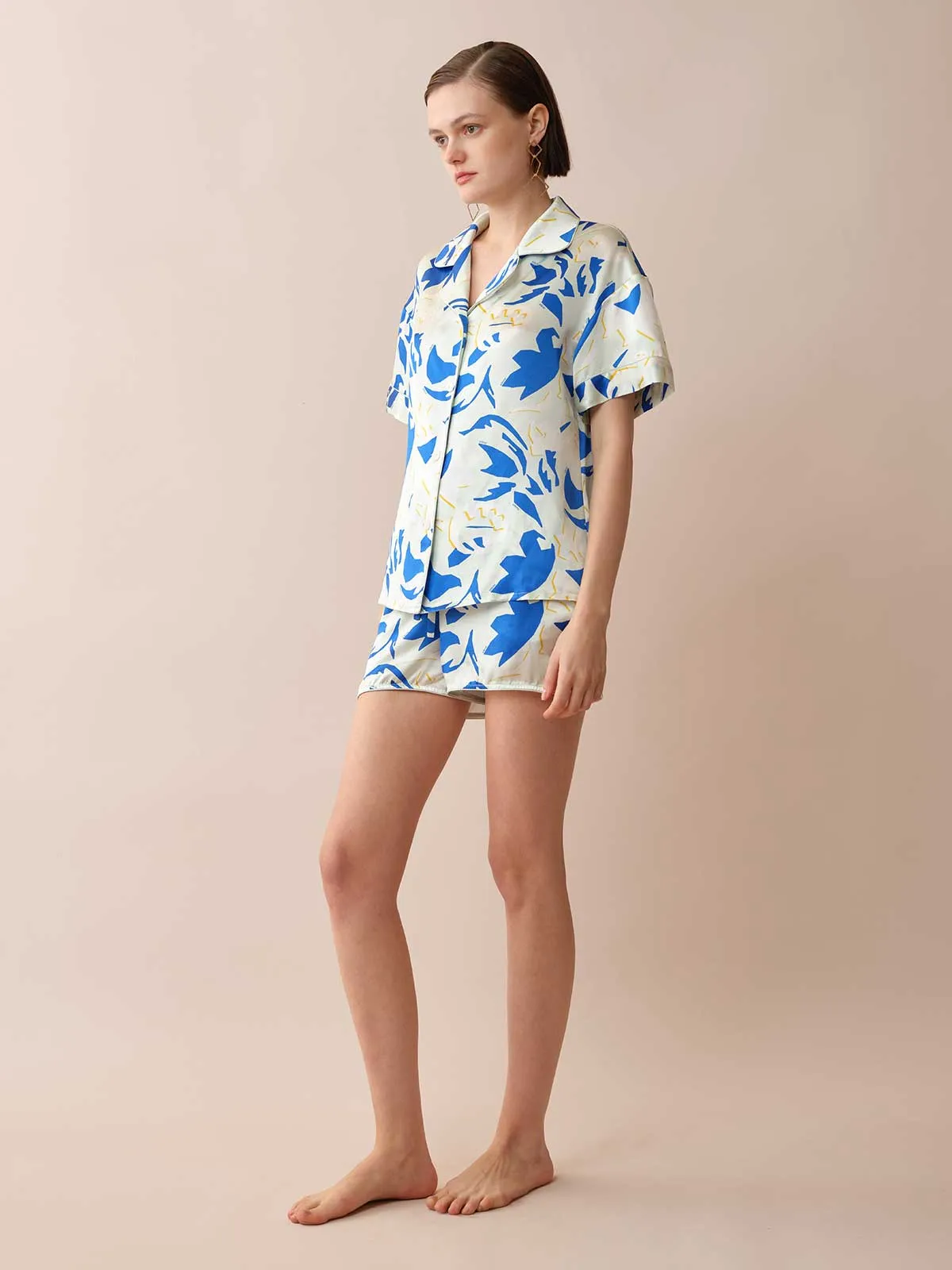 SILKINC Blue Lotus Short Sleeve Pajama Set