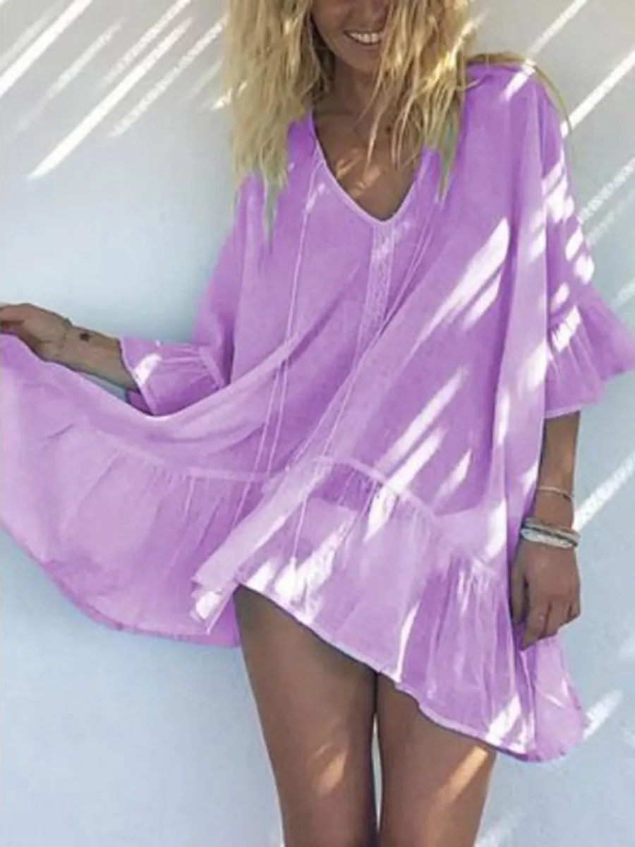 Simple And Comfortable Casual Loose V-Neck Dress