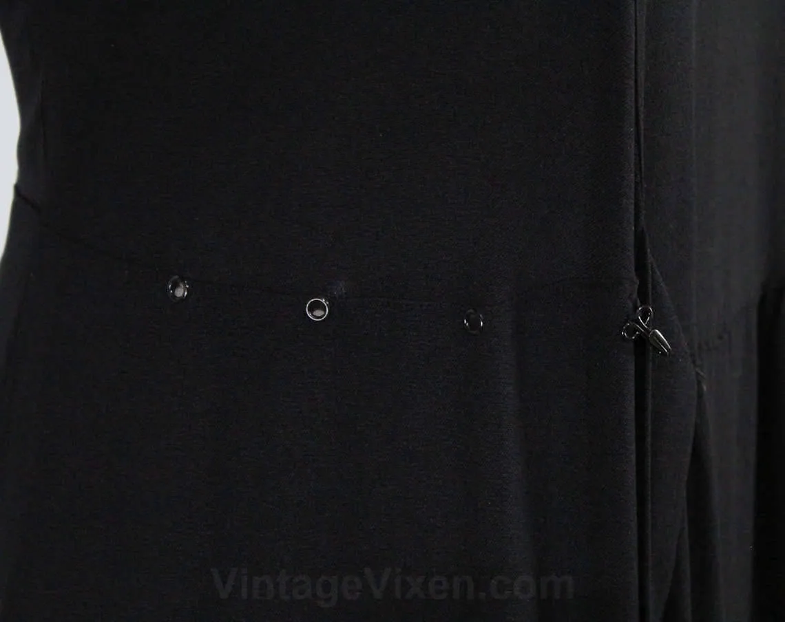 Size 8 1930s Maternity Dress - Black Rayon Crepe & Sequins Soutache - Short Sleeve Authentic 30s Cocktail - Dressing For Two Label - Bust 35