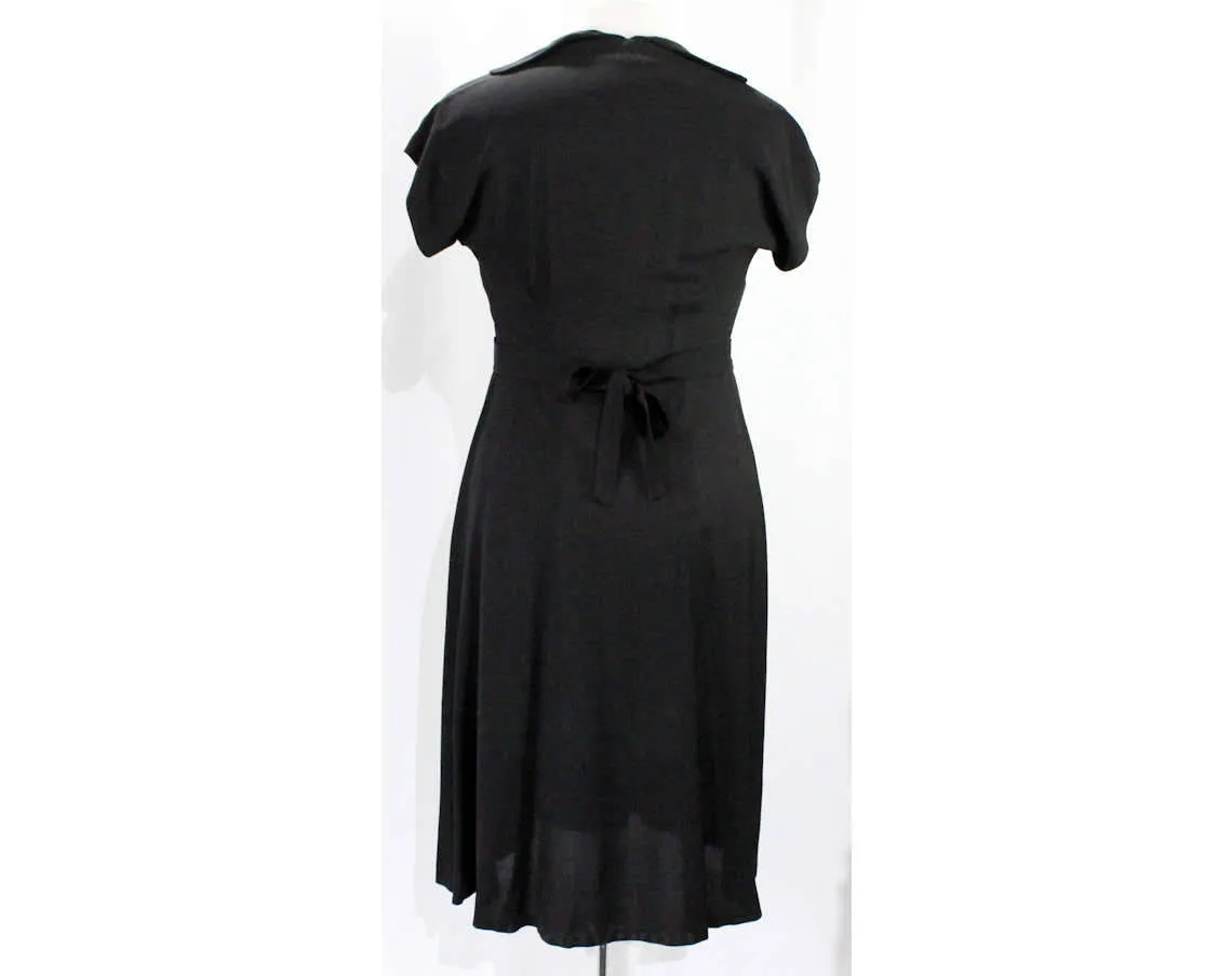 Size 8 1930s Maternity Dress - Black Rayon Crepe & Sequins Soutache - Short Sleeve Authentic 30s Cocktail - Dressing For Two Label - Bust 35
