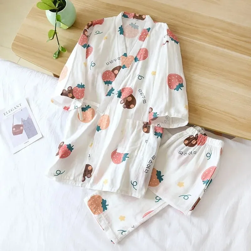 Style Kimono Pajama Set - 100% Cotton Gauze.