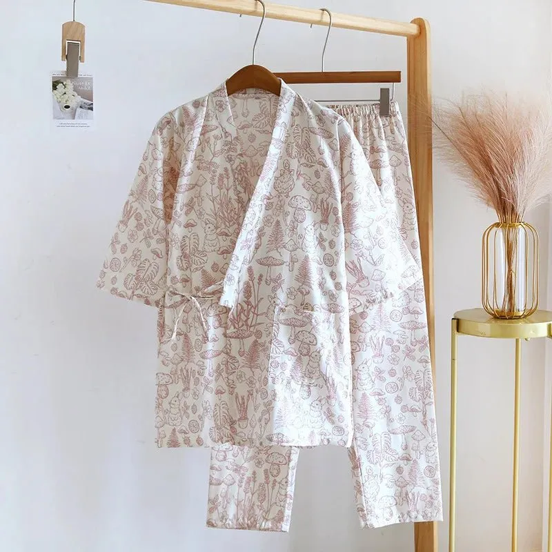 Style Kimono Pajama Set - 100% Cotton Gauze.