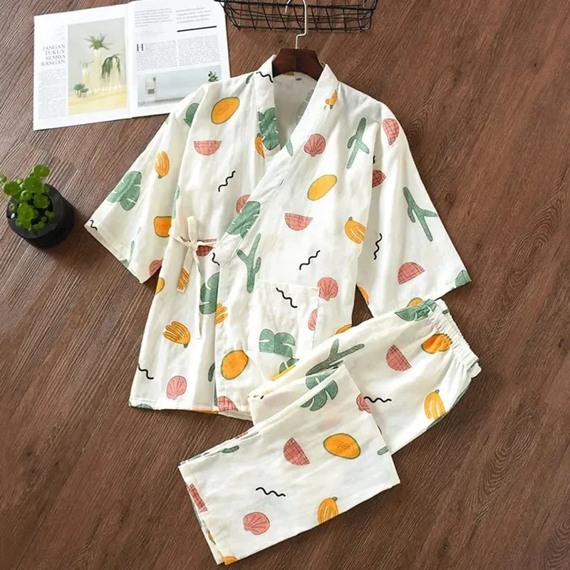 Style Kimono Pajama Set - 100% Cotton Gauze.