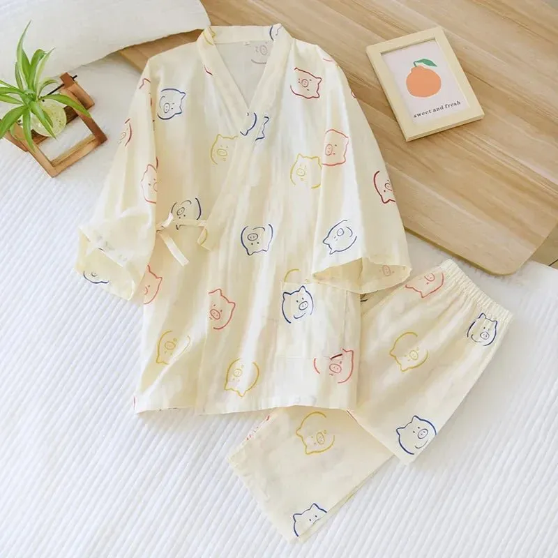 Style Kimono Pajama Set - 100% Cotton Gauze.