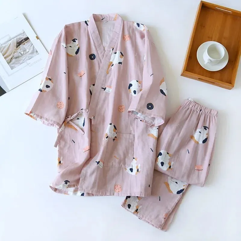 Style Kimono Pajama Set - 100% Cotton Gauze.