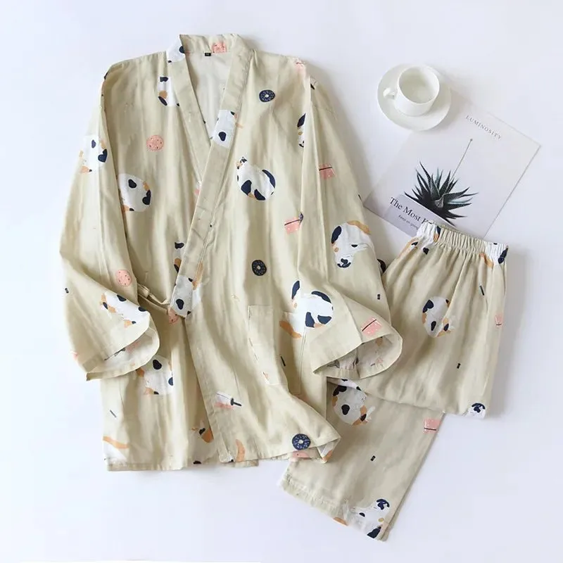 Style Kimono Pajama Set - 100% Cotton Gauze.