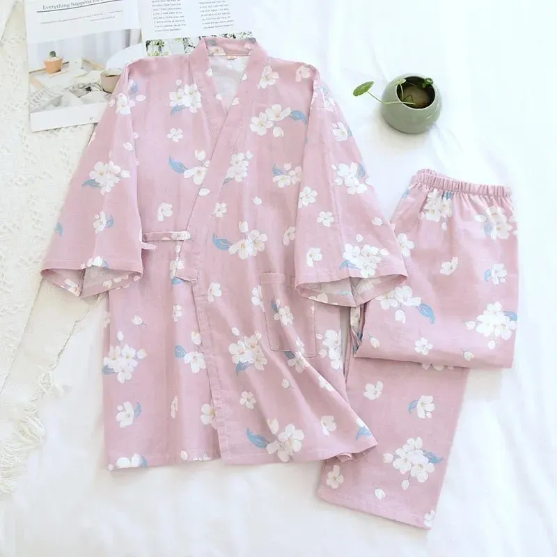 Style Kimono Pajama Set - 100% Cotton Gauze.