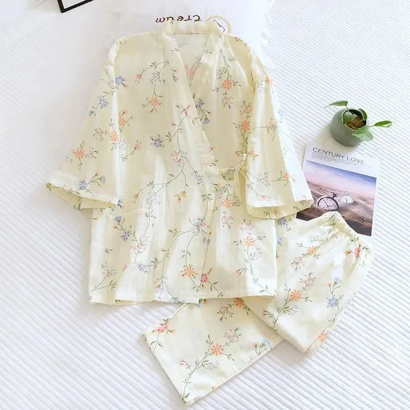 Style Kimono Pajama Set - 100% Cotton Gauze.