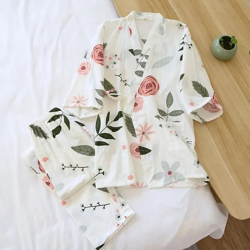 Style Kimono Pajama Set - 100% Cotton Gauze.